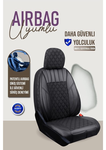 Toyota Ch-R ile Uyumlu Lüx Yarı Deri Oto Koltuk Kılıfı Ön Arka Takım Petra Siyah fırsatları