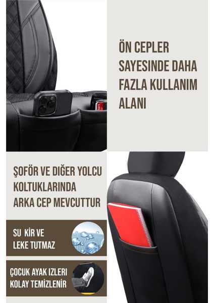 Toyota Ch-R ile Uyumlu Lüx Yarı Deri Oto Koltuk Kılıfı Ön Arka Takım Petra Siyah