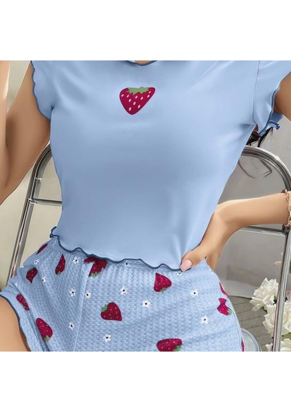 Mdb Mdbshop Çilek Desenli Mavi Seksi Pijama Takım fiyatları