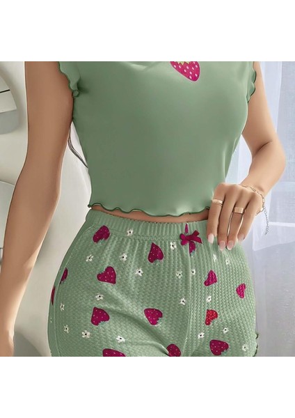 Mdb Mdbshop Yeşil Çilek Desenli Askılı Şortlu Pijama Takım fiyatları