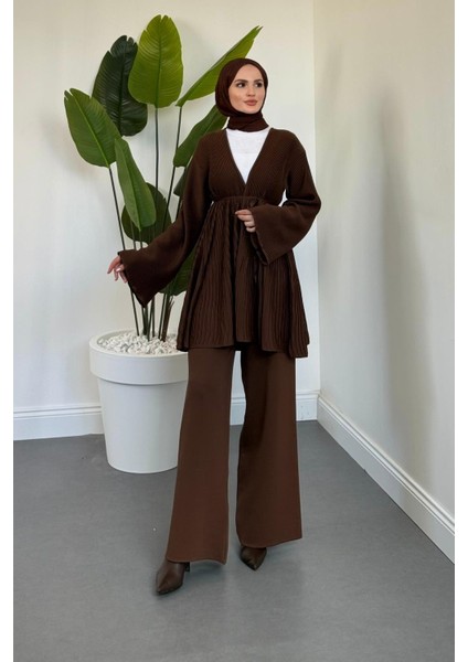 Tera Pliseli Hırka Takım Kahverengi fiyatları