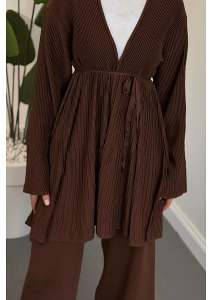 Tera Pliseli Hırka Takım Kahverengi indirimleri