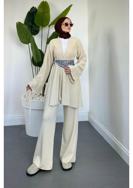 Tera Pliseli Hırka Takım Krem modelleri