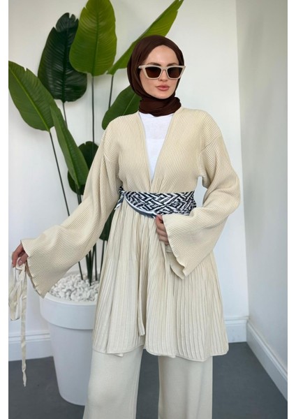 Tera Pliseli Hırka Takım Krem fırsatları