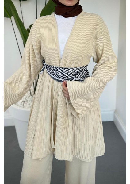 Tera Pliseli Hırka Takım Krem indirimleri