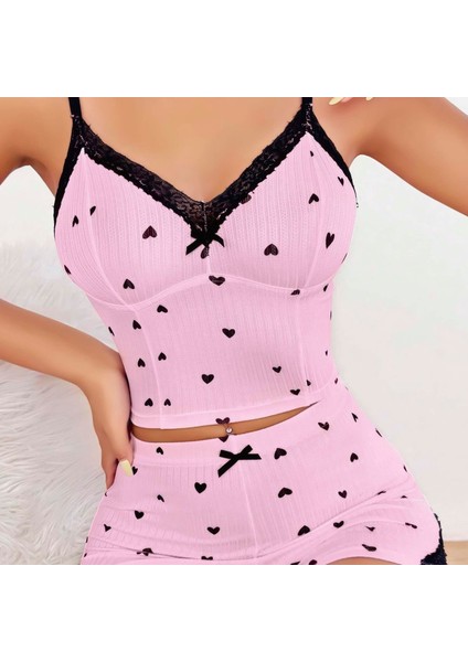 Mdb Mdbshop Pembe Kalp Desenli Askılı Şortlu Pijama Takım fiyatları