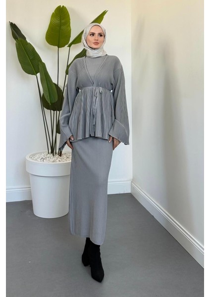 Miren Jileli Hırka Takım Gri