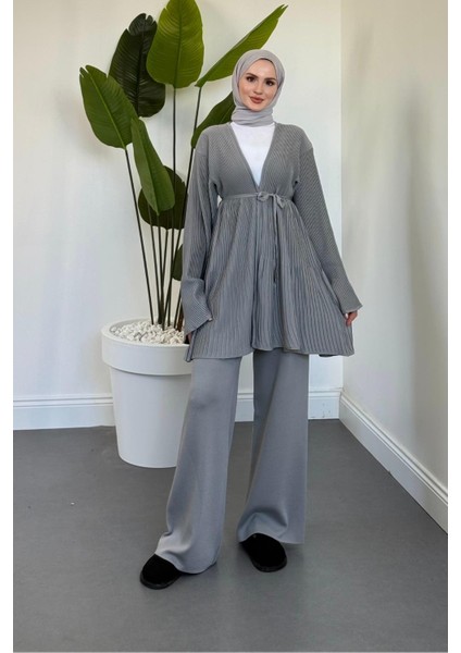 Tera Pliseli Hırka Takım Gri fiyatları