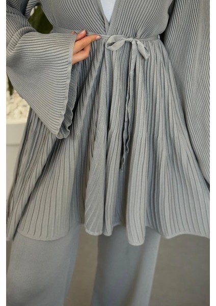 Tera Pliseli Hırka Takım Gri indirimleri