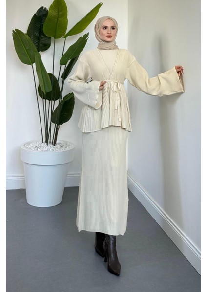Miren Jileli Hırka Takım Krem