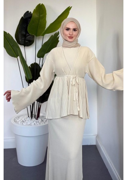 Miren Jileli Hırka Takım Krem modelleri