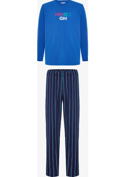 Erkek Mood Slogan Baskılı Bisiklet Yaka Pamuklu Pijama Takımı