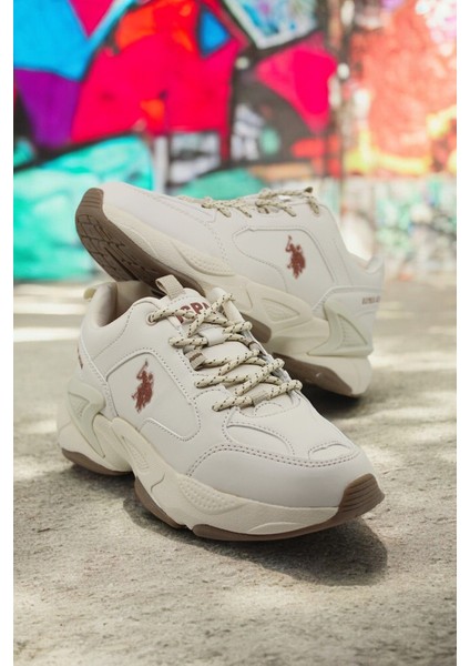 Maybe Bej Kadın Deri Sneaker – Bağcıklı, Dayanıklı Tabanlı ve Rahat Günlük Spor Ayakkabı