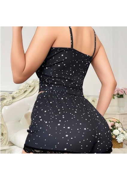 Mdb Mdbshop Yıldız Desenli Askılı Şortlu Pijama Takımı fırsatları