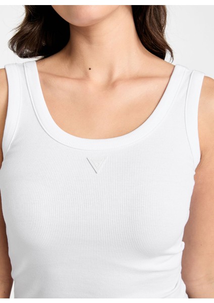 Kare Yaka Düz Beyaz Kadın Atlet Patch Kadın Top modelleri