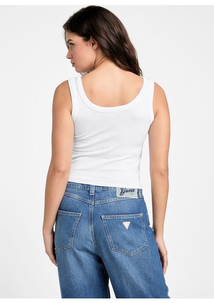 Kare Yaka Düz Beyaz Kadın Atlet Patch Kadın Top fırsatları