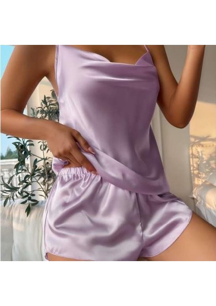 Mdb Mdbshop Lila Ince Askılı Saten Şortlu Takım
