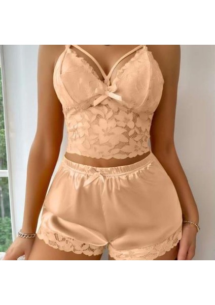Mdb Mdbshop Sarı Dantelli Büstiyer Ince Askılı Saten Şortlu Takım fiyatları