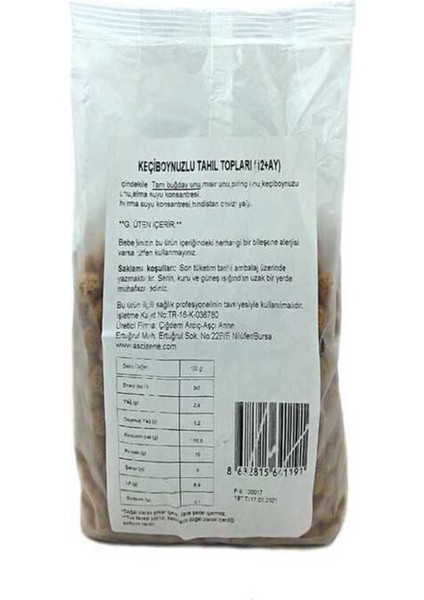 Topçik Keçiboynuzlu Tahıl Topları 180 g – 12-24 Ay Bebekler için Demir ve Folik Asit Kaynaklı Ek Gıda, Yerli Üretim
