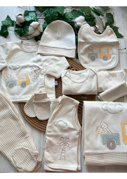 Kamyon Nakışlı Dokulu 0-3AY 10'lu Set Erkek Bebek Hastane Çıkışı