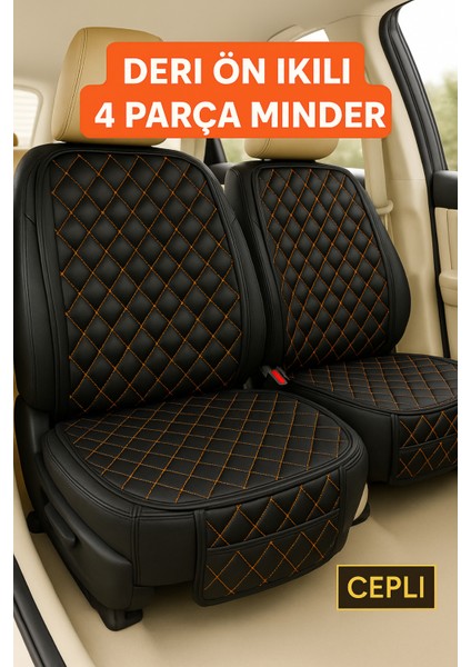 Bmw 1 Serisi E87 2005-2011 Hatchback-5d Uyumlu Suni Deri Oto Koltuk Minderi Silinebilir Leke Tutmaz Kapitone 2'li Siyah Turuncu