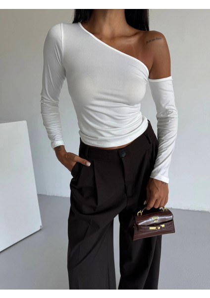 Omuz Detaylı Kollu Bluz Beyaz F2336