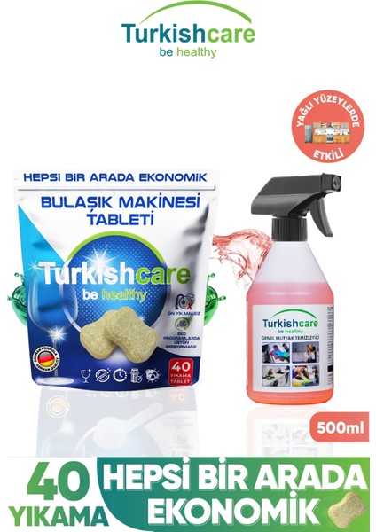 Hepsi Bir Arada 40 Yıkama Bulaşık Deterjanı Premium Tablet + Mutfak ve Yüzey Temizleyici Sprey 500 ml fiyatları