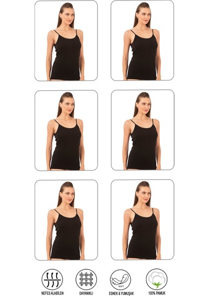 Özkan 0107 6'lı Paket Kadın %100 Pamuklu Ribana Esnek Rahat İp Askılı Örme Atlet