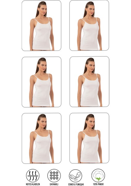 Özkan 0107 6'lı Paket Kadın %100 Pamuklu Ribana Esnek Rahat İp Askılı Örme Atlet