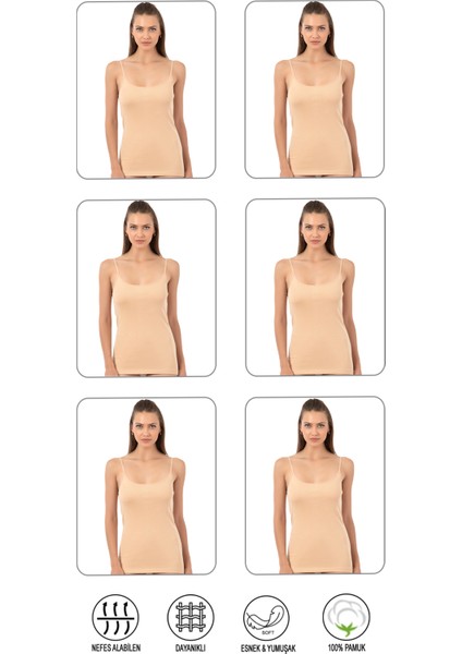 Özkan 0107 6'lı Paket Kadın %100 Pamuklu Ribana Esnek Rahat İp Askılı Örme Atlet