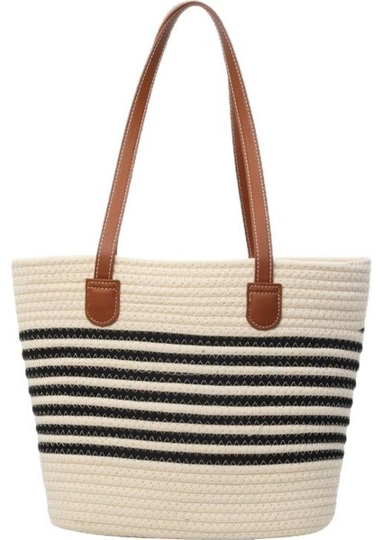 Hasır Büyük Kapasiteli Plaj Tatil Tote Omuz Çantası (Yurt Dışından)