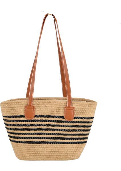 Hasır Büyük Kapasiteli Plaj Tatil Tote Omuz Çantası (Yurt Dışından)