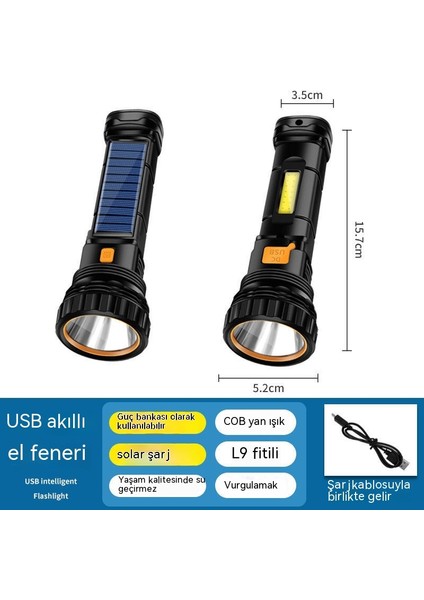 El Feneri-Dış Mekanda Güçlü Işık ve Uzun Bekleme, LED Güçlü Işıklı El Feneri, USB Şarjı, Uzun Menzilli Acil Kamp Işık Reflektörü (Yurt Dışından) indirimleri