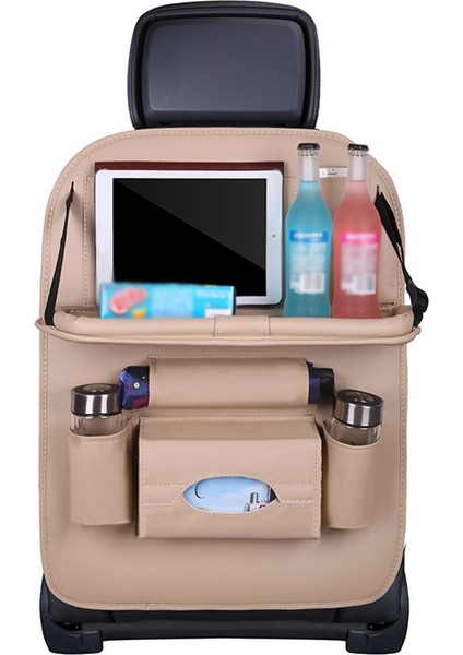 Çok Işlevli Araba Koltuğu Sırt Çantası Katlanır Masa Düzenleyici Ped Içecek Saklama Cebi-Bej (Yurt Dışından)