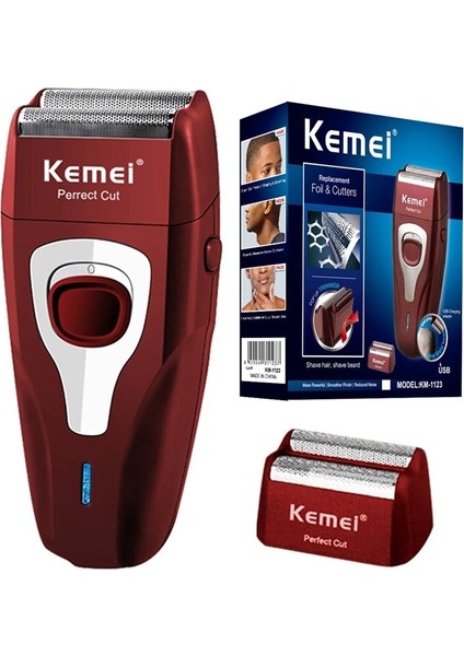 Orijinal Kemei Bitirme Kaybolur Güçlü Şarj Edilebilir Elektrikli Tıraş Makinesi Saç Sakal Elektrikli Jilet Erkekler Içın Kel Kafa Tıraş Makinesi Kırmızı (Yurt Dışından)