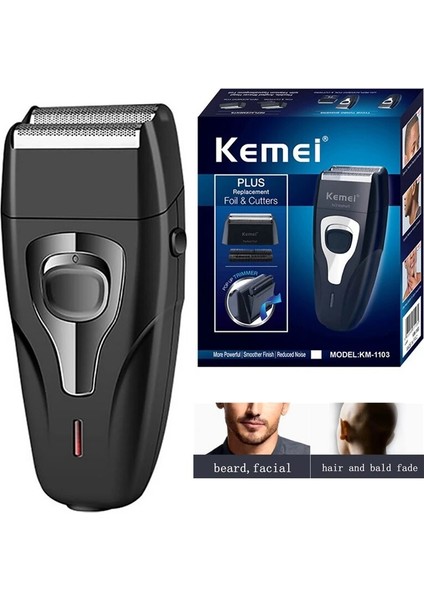 Orijinal Kemei Güçlü Şarj Edilebilir Elektrikli Tıraş Bıçağı Saç Sakal Anız Yüz Erkekler Içın Elektrikli Tıraş Makinesi Kel Kafa Tıraş Makinesi Siyah (Yurt Dışından)