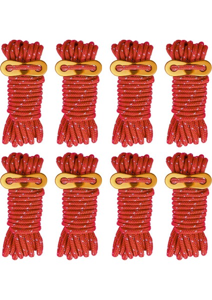 8 Paket Işıklı Yansıtıcı Yürüyüş Ipi, Yüksek Dayanıklı Açık Hava Kampı, Alüminyum Alaşımlı Gergili Ayarlanabilir Çadır Ipi-Kırmızı (Yurt Dışından)