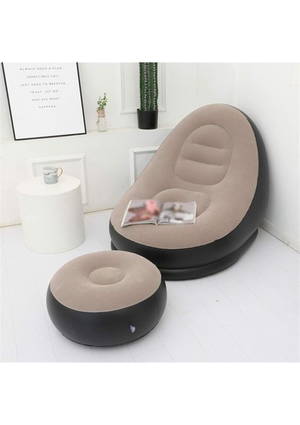 Taşınabilir Şişme Tabure Sandalye Kalın Tüylü Yuvarlak Ayak Dayama Yeri Dış Mekan Seyahat Hava Koltuğu-Gri (Yurt Dışından) fiyatları