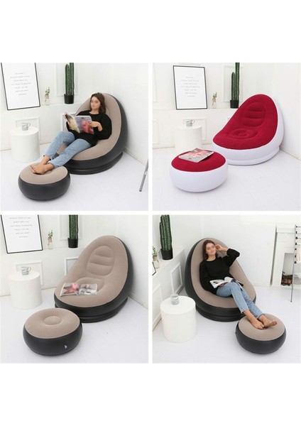 Taşınabilir Şişme Tabure Sandalye Kalın Tüylü Yuvarlak Ayak Dayama Yeri Dış Mekan Seyahat Hava Koltuğu-Gri (Yurt Dışından) modelleri