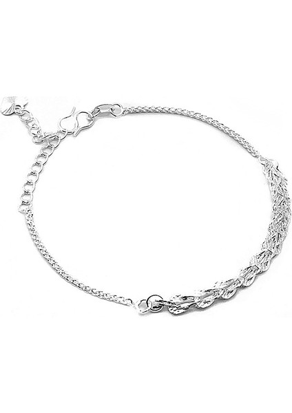 KUOFENG0051 Gümüş Çift Katmanlı Inci Istifleme Hafif Lüks Kadın Zincir Kolye (Yurt Dışından)