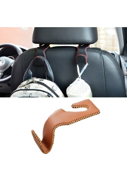 Araba Koltuğu Sırt Çantası Askı Kancası Paslanmaz Çelik + Deri Araba Koltuğu Baş Desteği Askı Kancası-Kahverengi (Yurt Dışından)