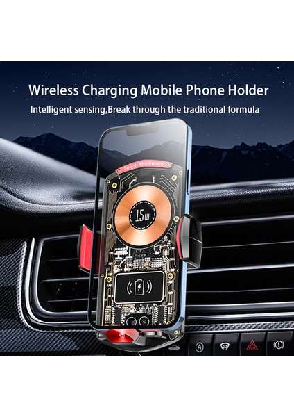 A06 Şeffaf Araç Havalandırma Menfezi Telefon Tutucu Kablosuz Şarj Cihazı Abs+Alaşımlı Telefon Şarj Braketi-Kırmızı+Siyah (Yurt Dışından) fiyatları