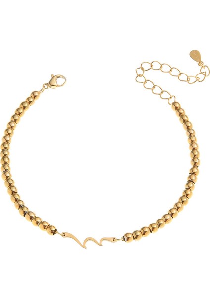 KUOFENG0028KADINLAR Için Altın Renkli Titanyum Çelik Dört Yapraklı Yonca Tılsımlı Bileklik (Yurt Dışından)