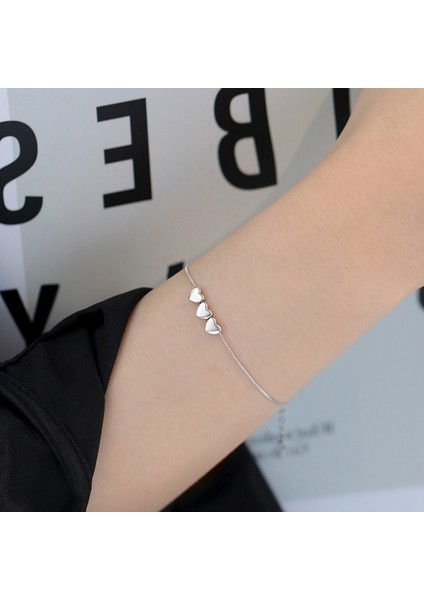 KUOFENG00105 Sade, Tatlı Kişilikli, Çift Kalpli Gümüş Kadın Bileziği (Yurt Dışından) fiyatları