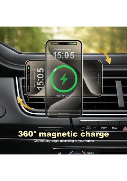 Wıwu CH-323 Qi2 Mago Kablosuz Araç Montaj Şarj Cihazı Araç Havalandırma Menfezi Telefon Tutucu Magsafe ile Uyumlu (Yurt Dışından) fırsatları