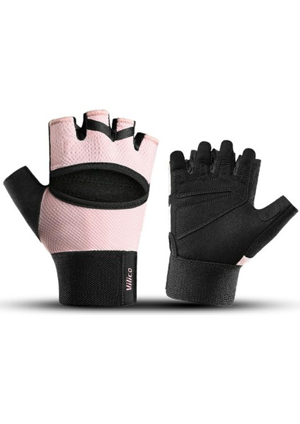 VILICO A0134 1 Çift Kaymaz Yarım Parmak Antrenman Eldiveni Nefes Alabilir Antrenman Spor Eldivenleri-Pembe/S (Yurt Dışından)