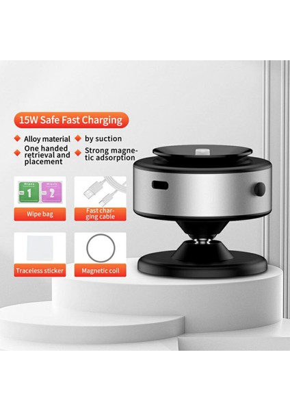 X11 Araç Telefonu Manyetik Tutucu 15W Kablosuz Şarjlı Vakumlu Emişli Döndürülebilir Navigasyon Standı-Gümüş (Yurt Dışından) fiyatları
