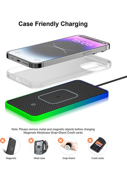 Kaymaz Telefon Şarj Pedi Düğme Kontrollü Rgb Işıklı Araç Kablosuz Şarj Cihazı 0,3 M Tip-C Kablo (Yuvarlak) (Yurt Dışından) fiyatları