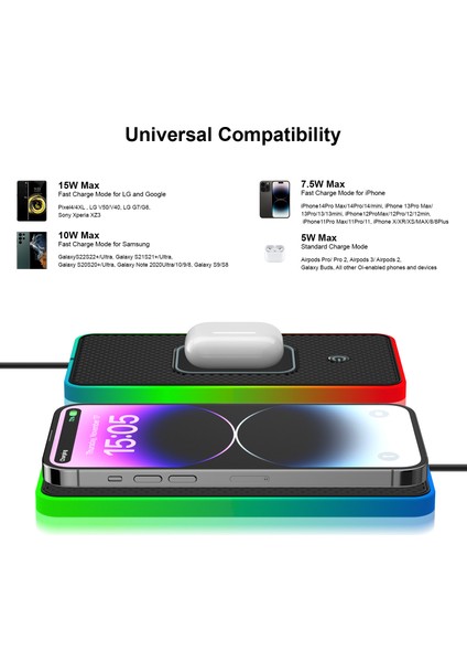 Kaymaz Telefon Şarj Pedi Düğme Kontrollü Rgb Işıklı Araç Kablosuz Şarj Cihazı 0,3 M Tip-C Kablo (Yuvarlak) (Yurt Dışından) fırsatları