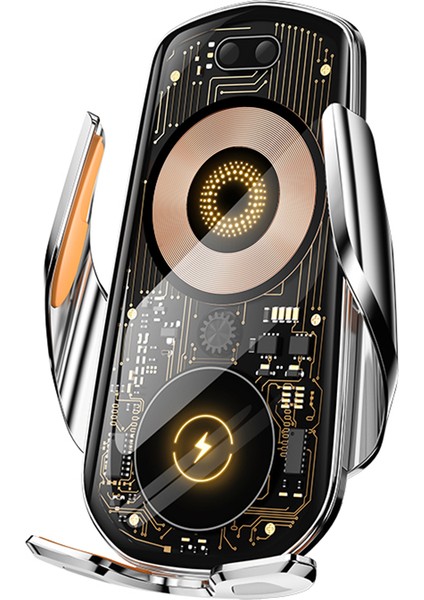 C18 15W Araç Kablosuz Şarj Cihazı Şeffaf Havalandırmalı Telefon Tutucu Şarj Braketi-Gümüş (Yurt Dışından)